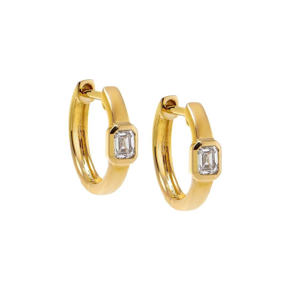 Diamond Emerald Bezel Wide Huggie Earring 14K sold by Adina Eden's