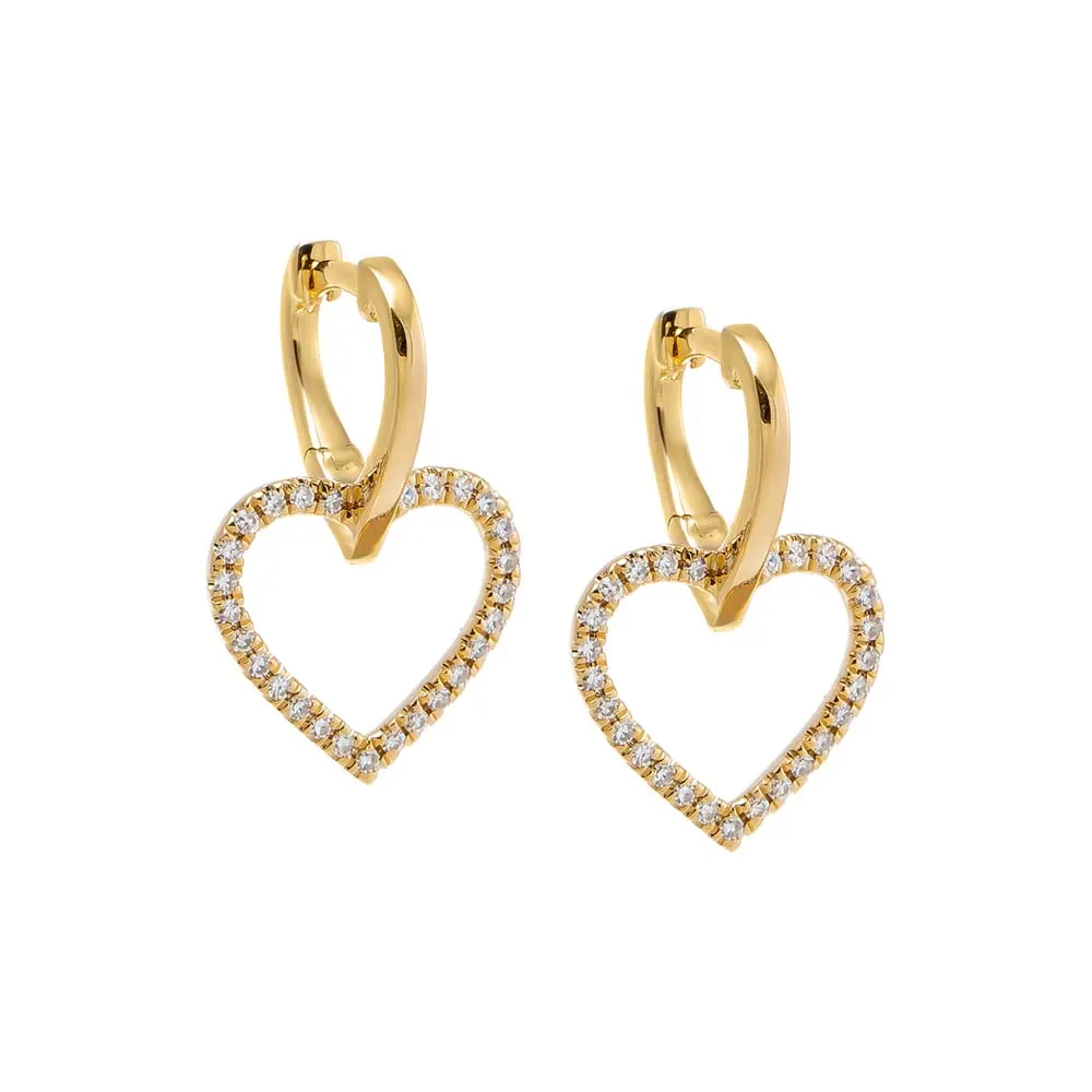 Diamond Pave Open Heart Drop Huggie Earring 14K sold by Adina Eden's