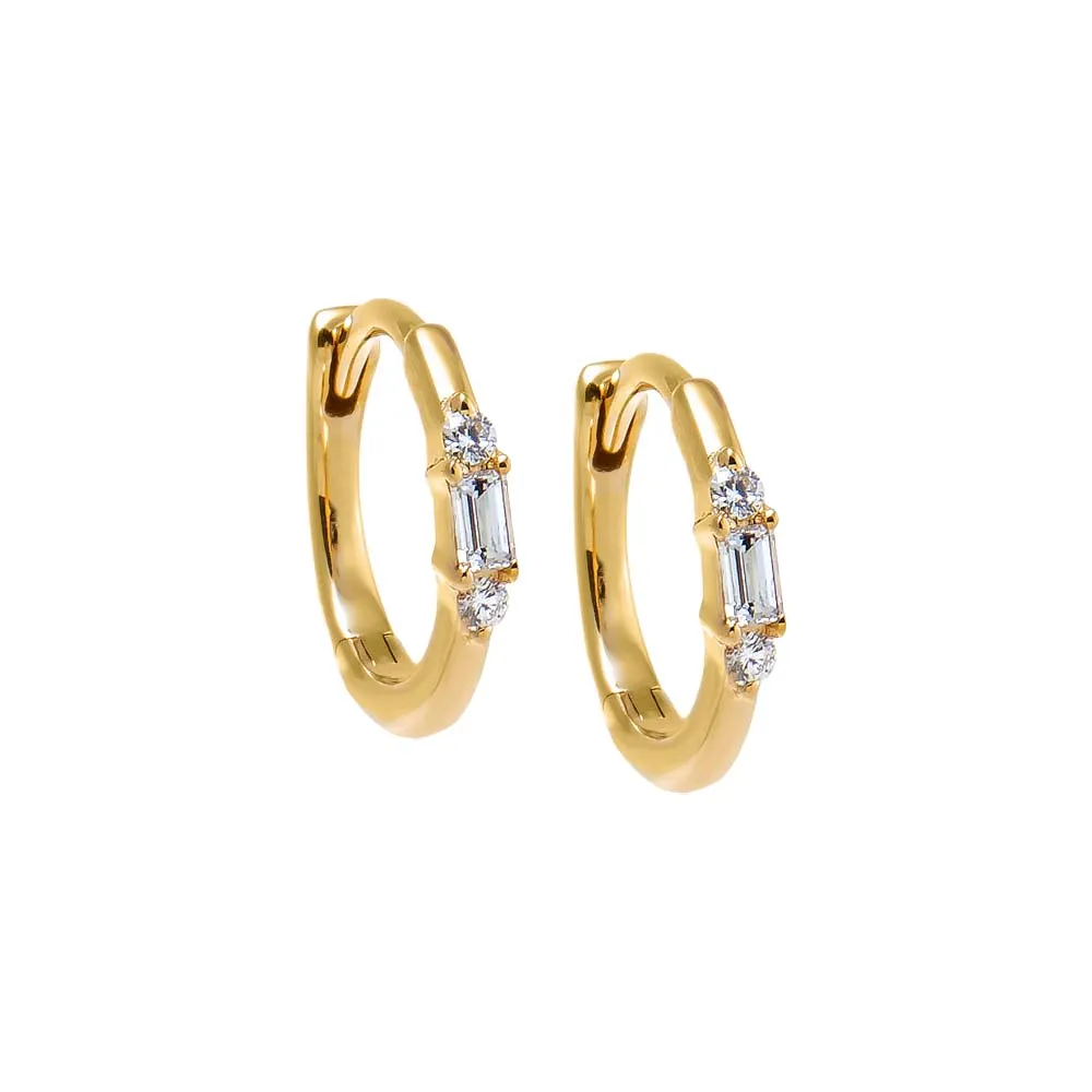 Diamond Baguette & Solitaire Huggie Earring 14K sold by Adina Eden's