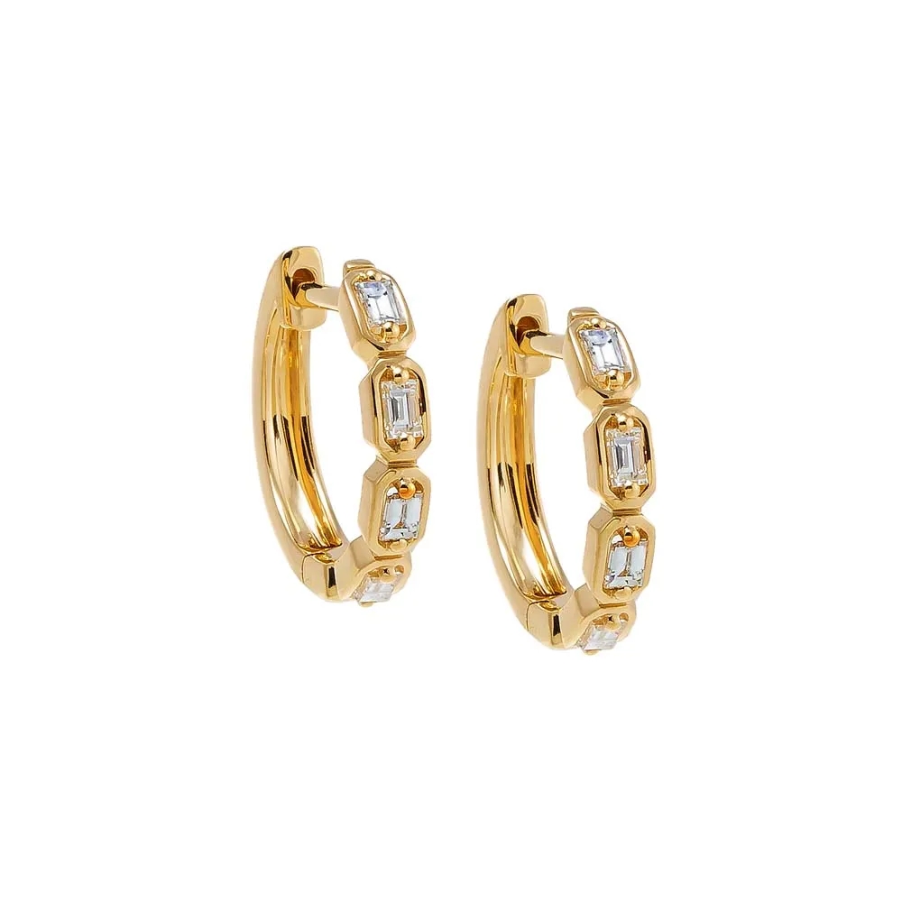 Diamond Multi Emerald Cut Bezel Huggie Earring 14K sold by Adina Eden's