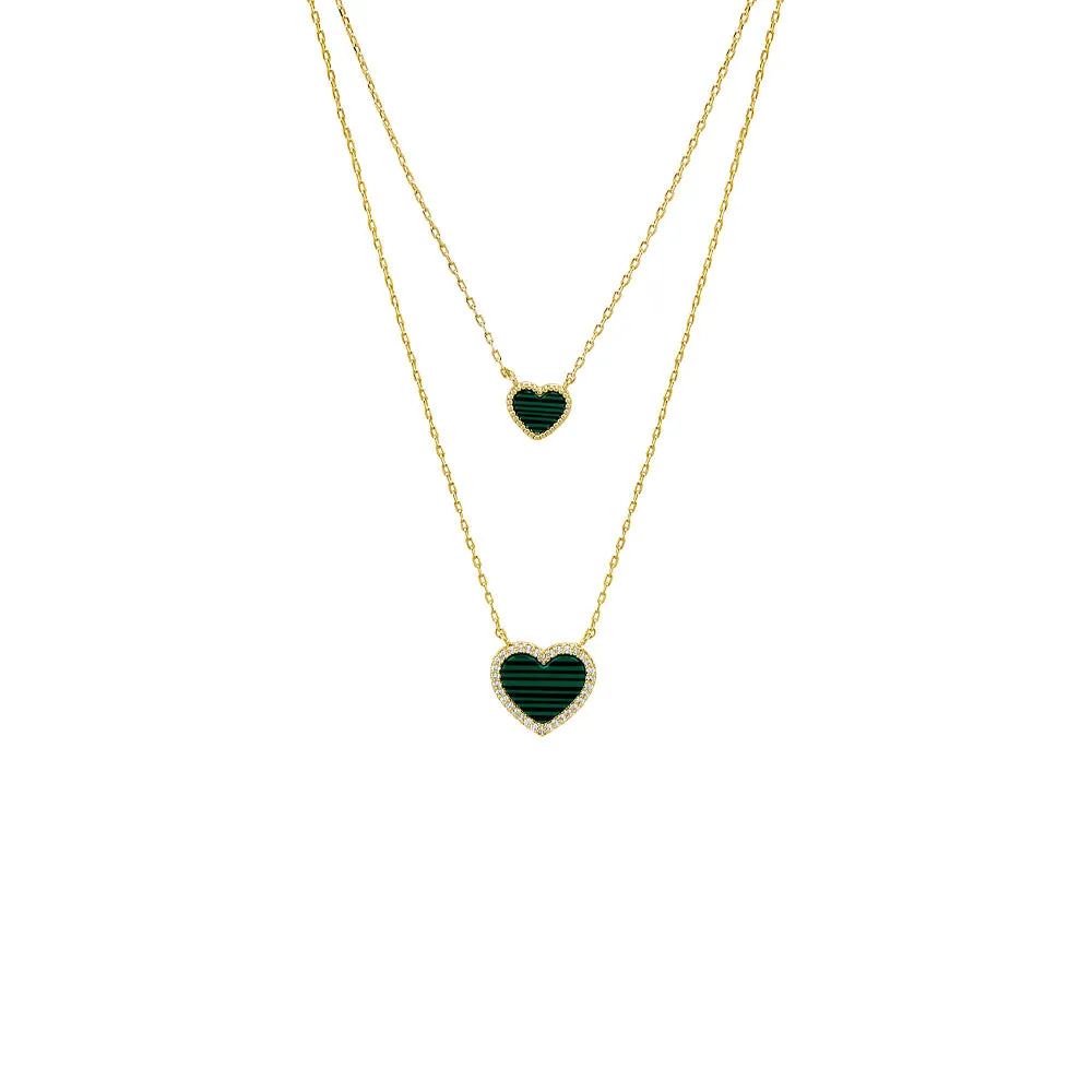 Pave Outline Double Heart Colored Stone Two In One Necklace sold by Adina Eden's