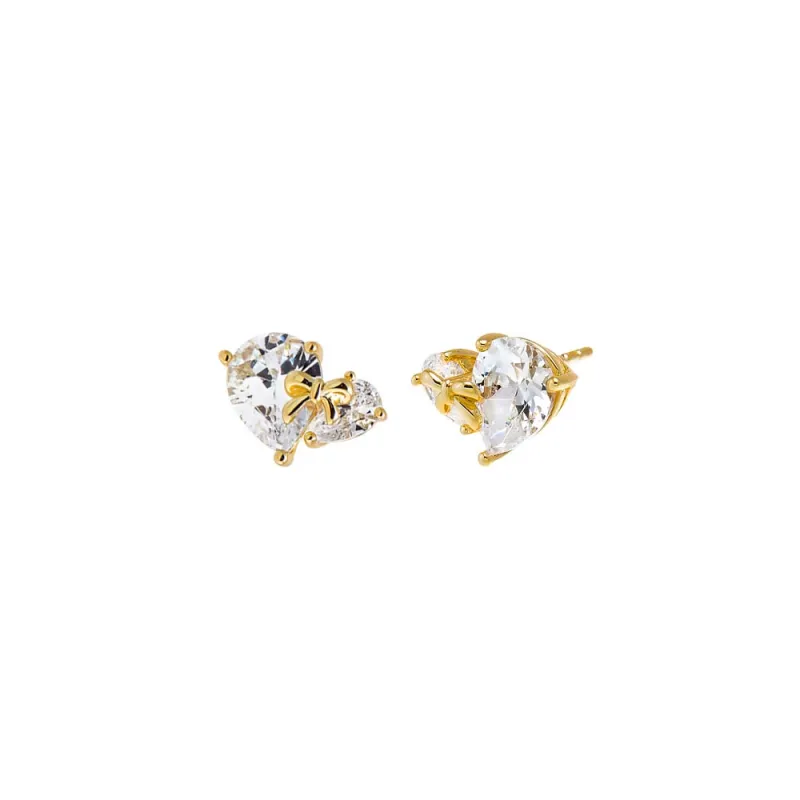 Double Teardrop W/ Bow Motif Stud Earring sold by Adina Eden's