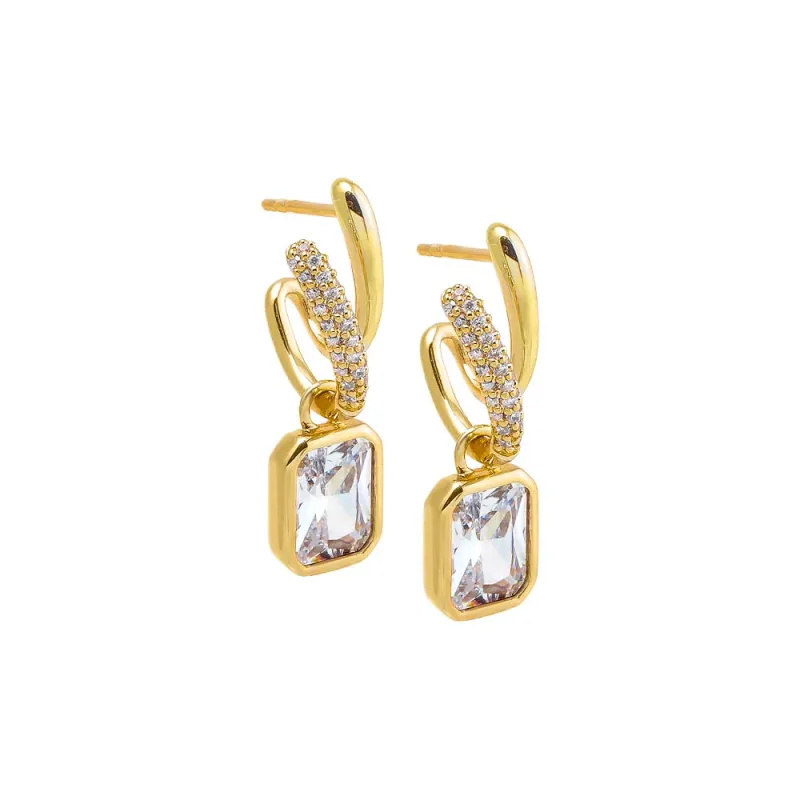 Colored Dangling Baguette Bezel Double Hoop Earring sold by Adina Eden's