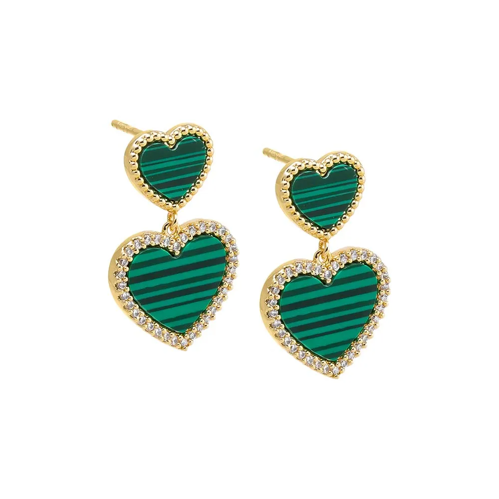 Pave Outline Double Heart Colored Stone Stud Earring sold by Adina Eden's
