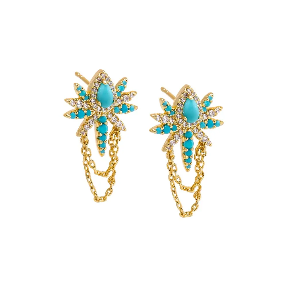 CZ Pave & Turquoise Drop Chain Stud Earring sold by Adina Eden's
