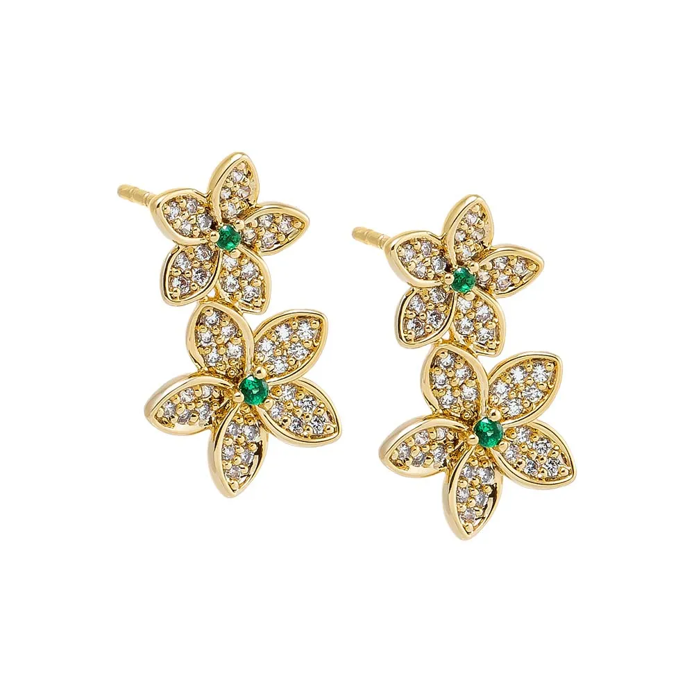 Pave Double Flower Stud Earring sold by Adina Eden's