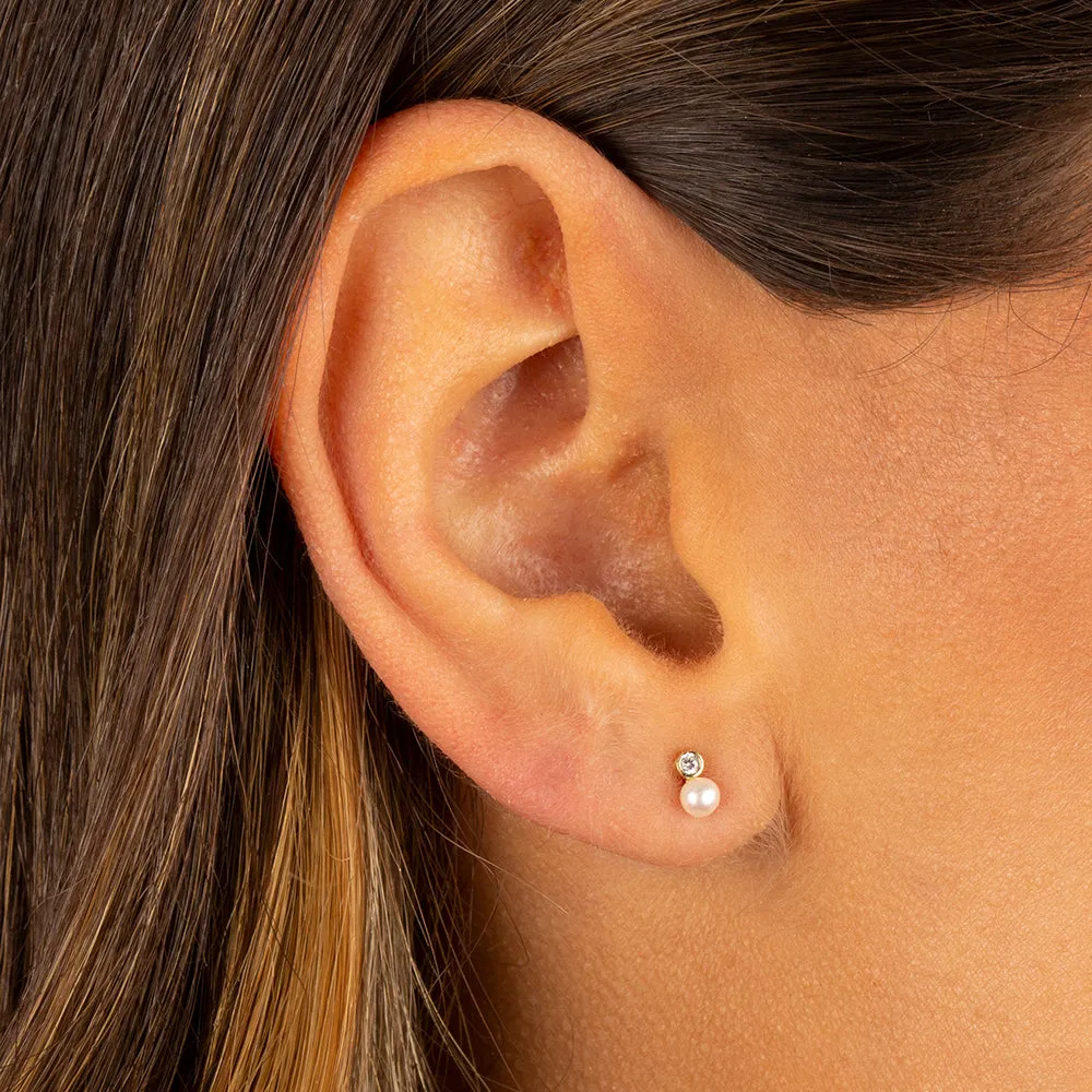 CZ Bezel X Pearl Stud Earring sold by Adina Eden's product image thumbnail 2