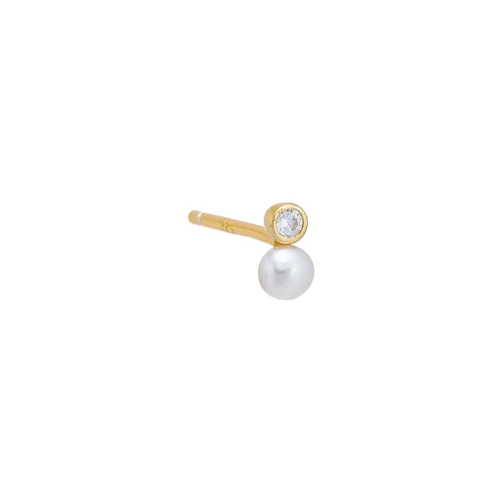 CZ Bezel X Pearl Stud Earring sold by Adina Eden's product image thumbnail 3