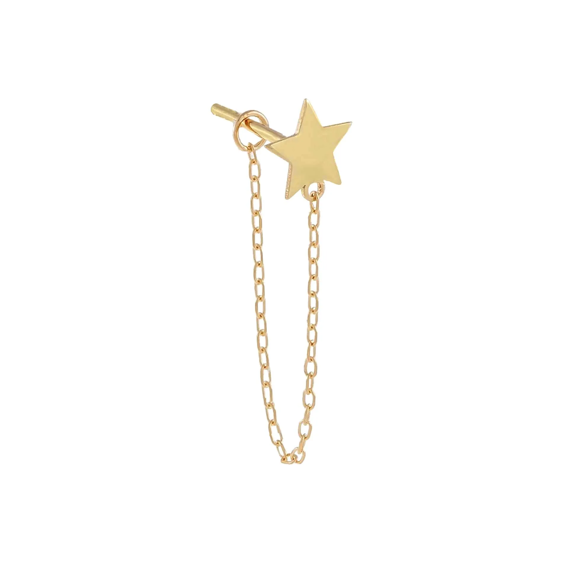 Solid Star Chain Stud Earring 14K sold by Adina Eden's