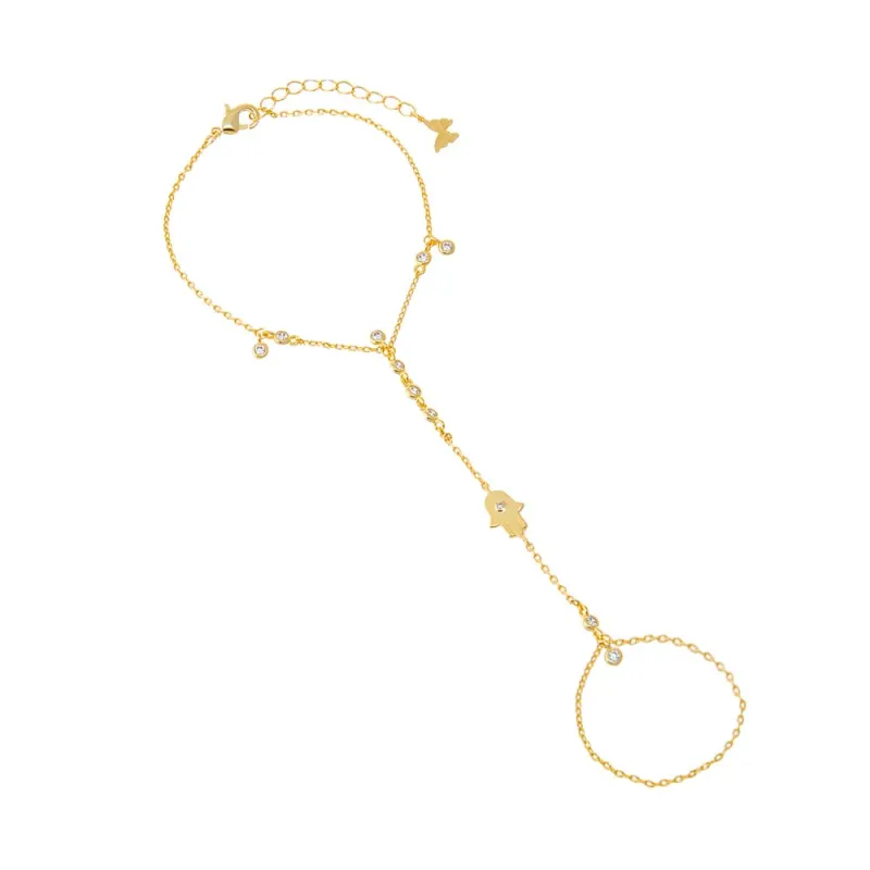 CZ Hamsa Bezel Hand Chain Bracelet sold by Adina Eden's