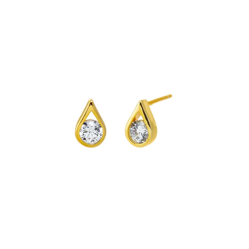 CZ Round Stone Teardrop Bezel Stud Earring sold by Adina Eden's