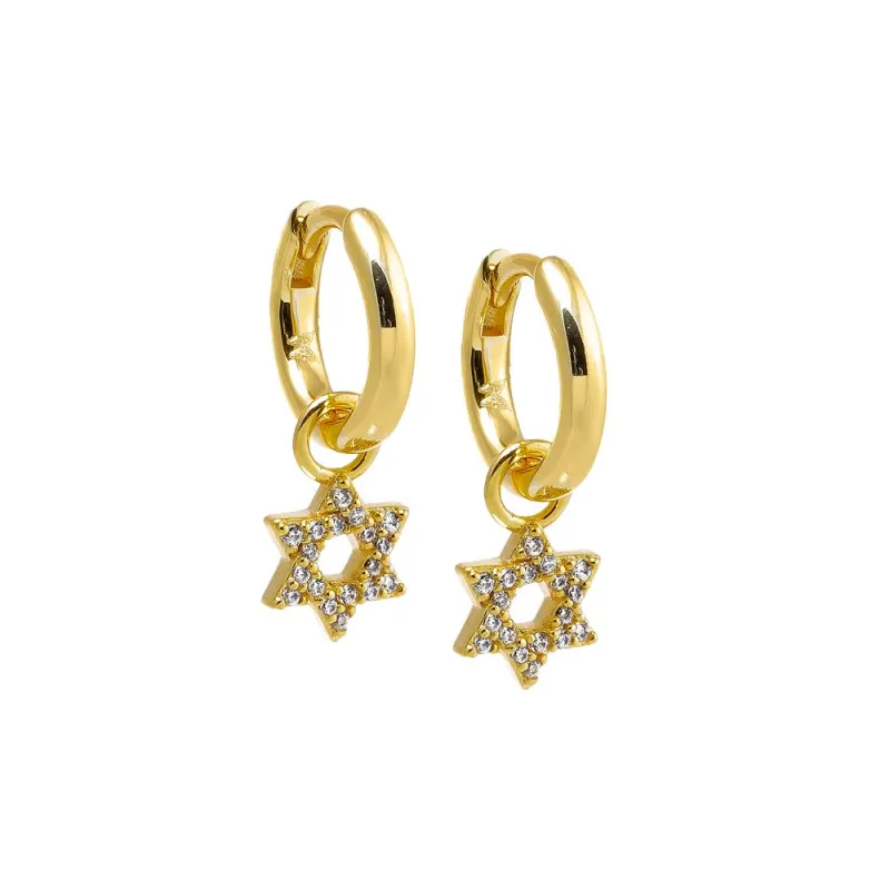 Pave Star Of David Dangling Huggie Earring sold by Adina Eden's