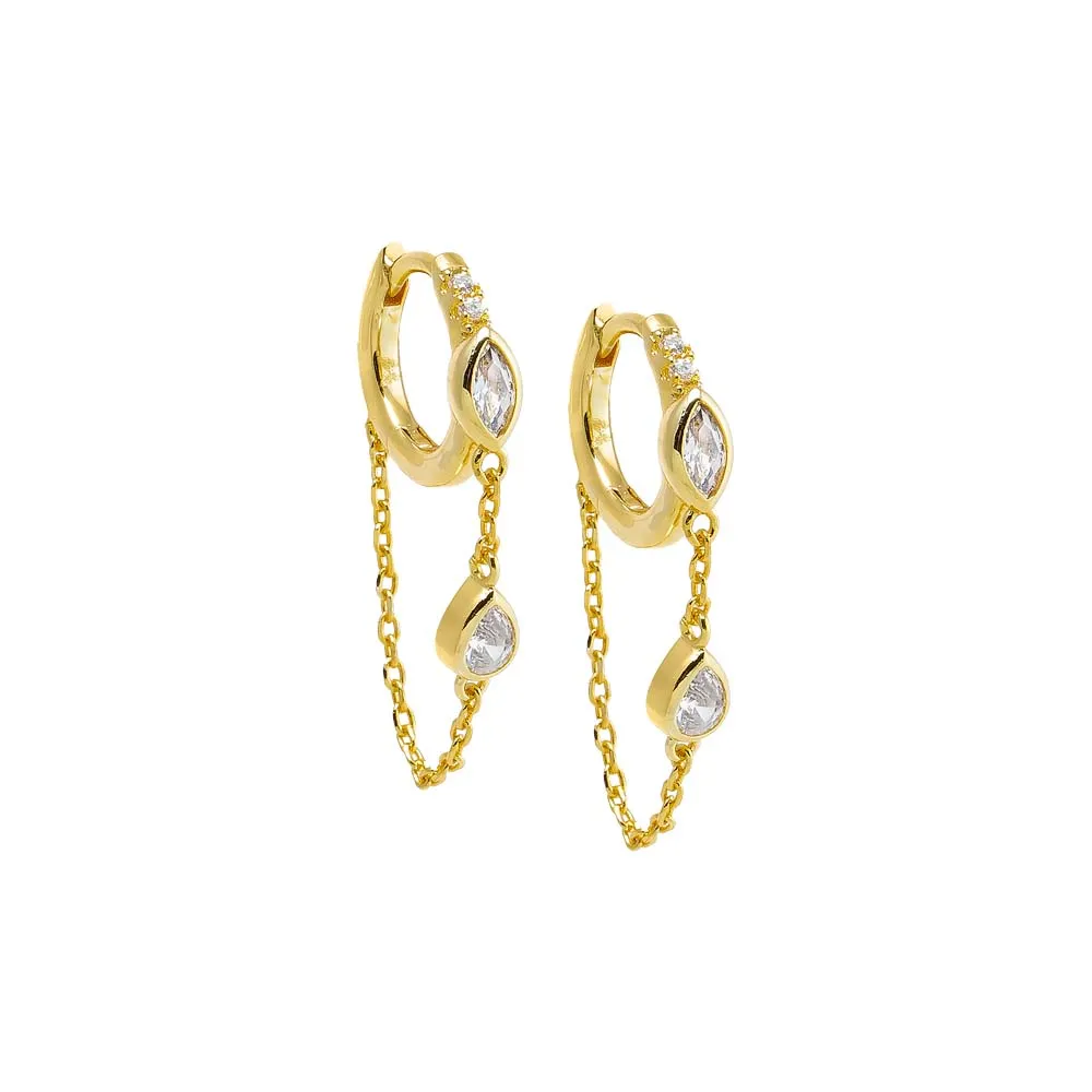 CZ Marquise Bezel Drop Chain Huggie Earring sold by Adina Eden's
