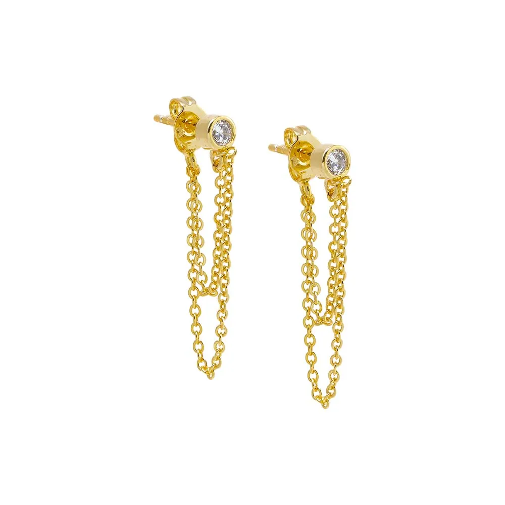 CZ Bezel Double Chain Front Back Stud Earring sold by Adina Eden's