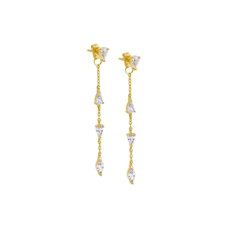 Multi CZ Teardrop Drop Chain Stud Earring sold by Adina Eden's