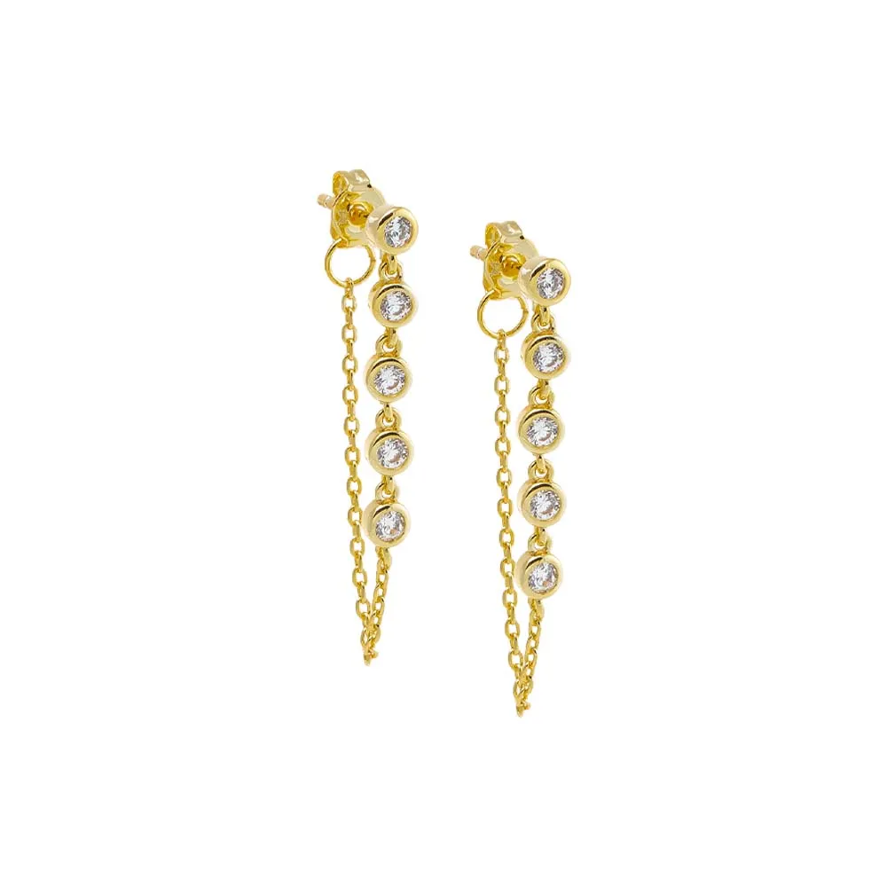 CZ Multi Bezel Drop Chain Front Back Stud Earring sold by Adina Eden's