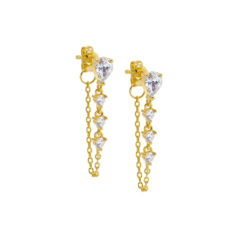 Multi CZ Stone Front Back Chain Stud Earring sold by Adina Eden's