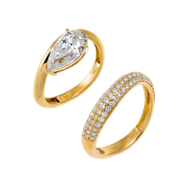 Lab Grown Diamond Pear & Pave Curved Ring 14K sold by Adina Eden's