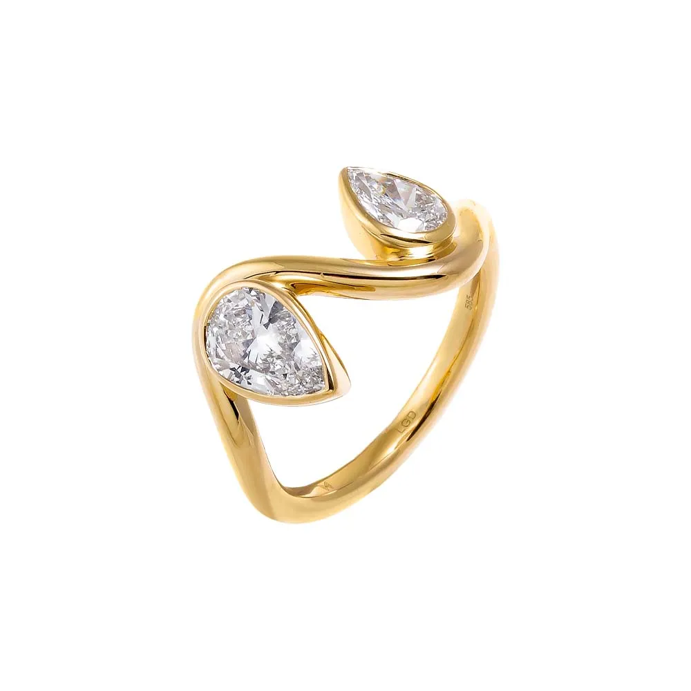 Lab Grown Diamond Double Pear Bezel Swirled Ring 14K sold by Adina Eden's