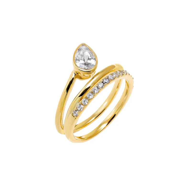Solid/Pave CZ Pear Bezel Wrap Ring sold by Adina Eden's