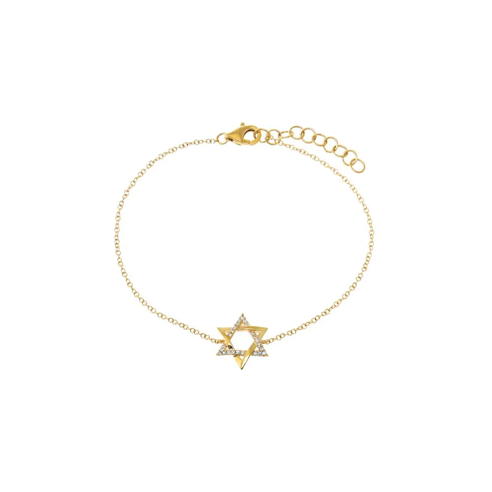 Diamond Solid/Pave Intertwined Star of David Bracelet 14K sold by Adina Eden's