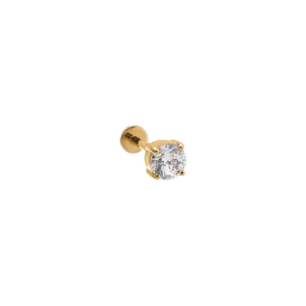 Tiny Solitaire CZ Threaded Stud Earring 14K sold by Adina Eden's