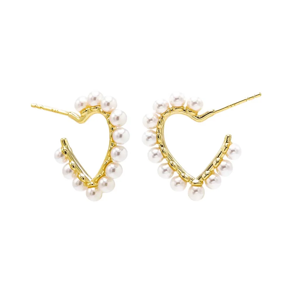 Pearl Rimmed Heart Shape Open Hoop Earring sold by Adina Eden's