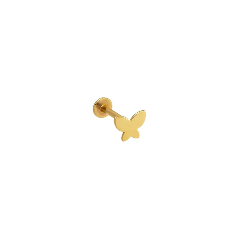 Piercing Solid Butterfly Threaded Stud Earring 14K sold by Adina Eden's