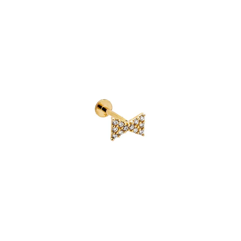 CZ Bow Tie Threded Stud Earring 14K sold by Adina Eden's
