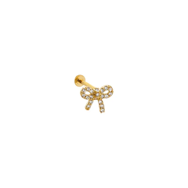 Pave Bow Tie Threaded Stud Earring 14K sold by Adina Eden's