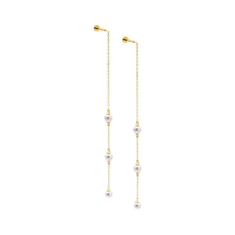 Pearl Threaded Drop Chain Earring 14K sold by Adina Eden's