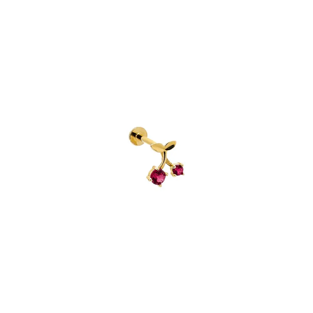Ruby Red Mini Cherry Threaded Stud Earring 14K sold by Adina Eden's