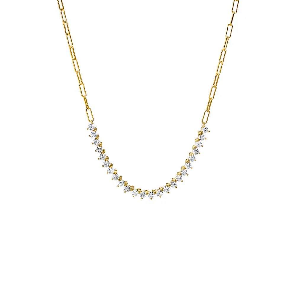 CZ Half Tennis Paperclip Necklace sold by Adina Eden's