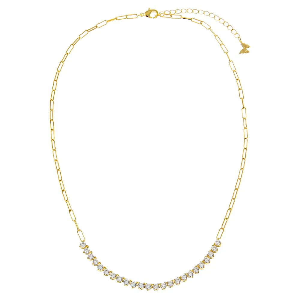 CZ Half Tennis Paperclip Necklace sold by Adina Eden's product image thumbnail 2