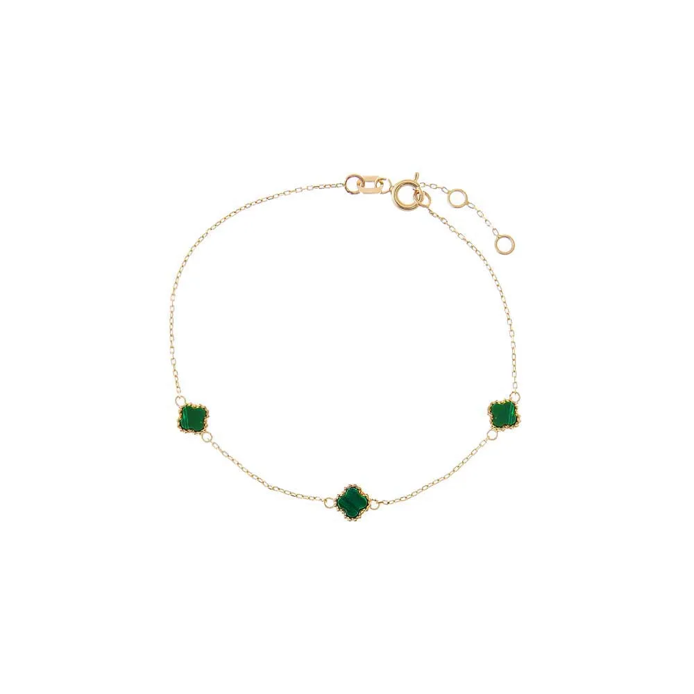 Triple Malachite Stone Clover Bracelet 14K sold by Adina Eden's