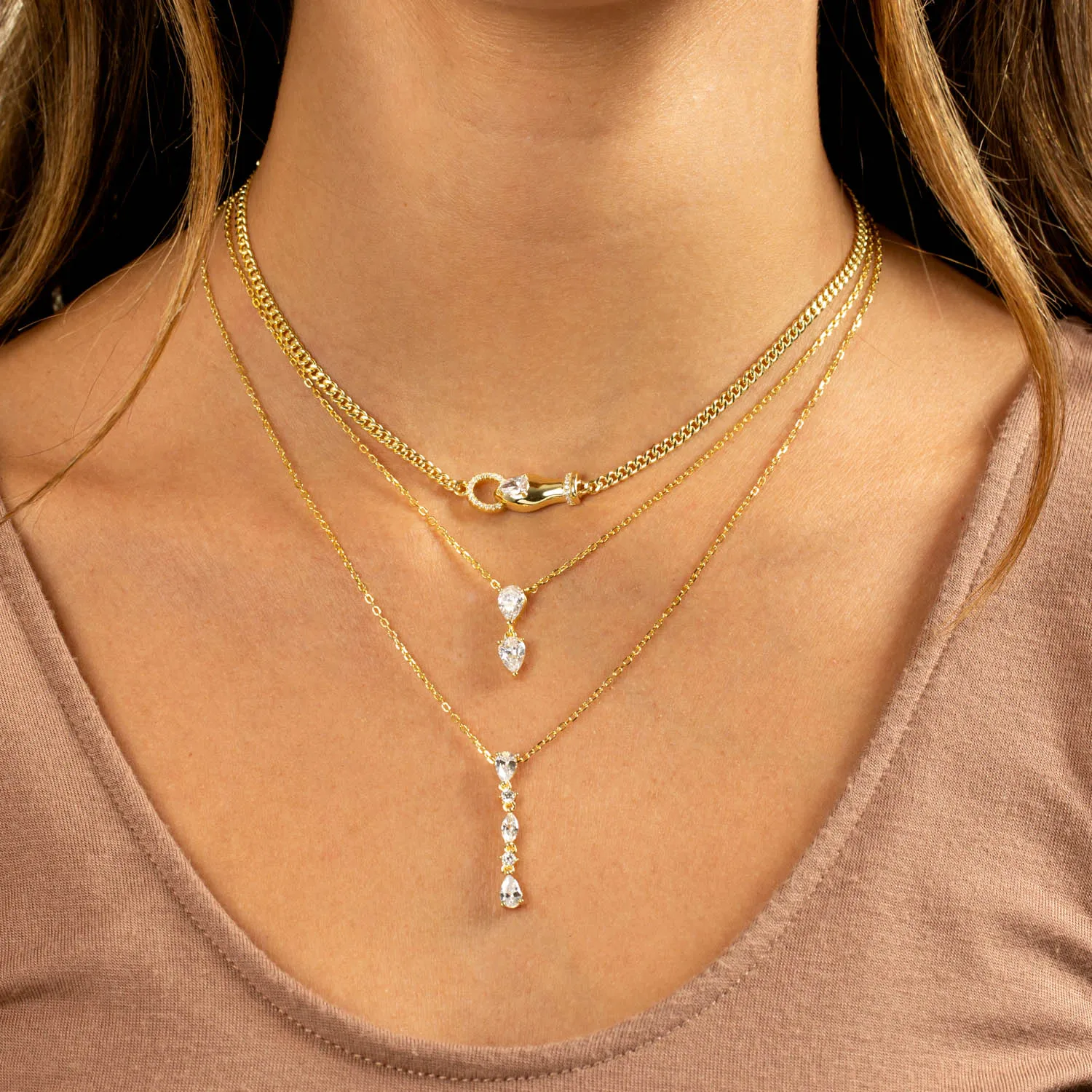 Double Teardrop CZ Pendant Necklace sold by Adina Eden's product image thumbnail 2