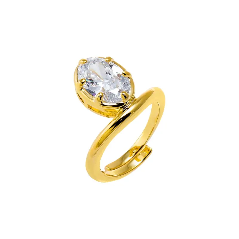 CZ Oval Bezel Adjustable Statement Ring sold by Adina Eden's