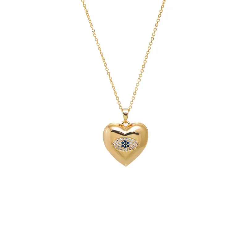 Pave Colored Evil Eye Bubble Heart Locket Necklace sold by Adina Eden's