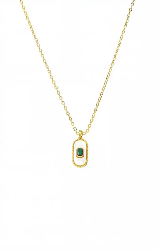 Green CZ & Mother Of Pearl Elongated Dog Tag Necklace made by Adina Eden's