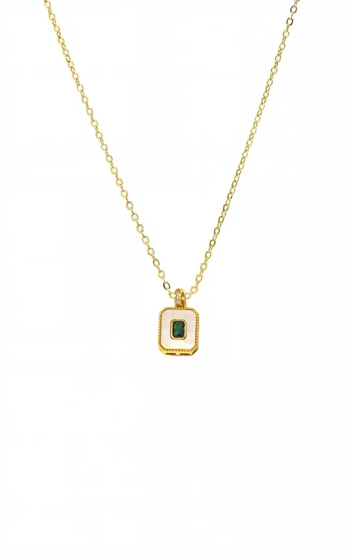 Green CZ & Mother Of Pearl Dog Tag Necklace sold by Adina Eden's