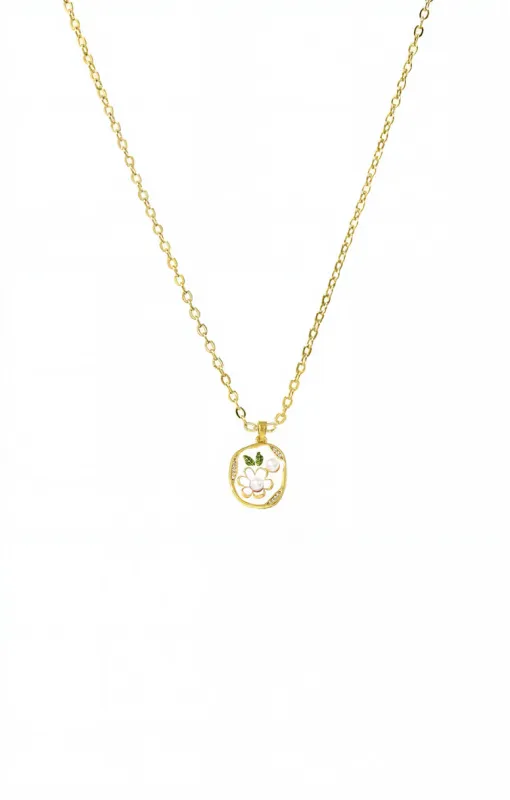 Mini Flower Pearl Tag Charm Necklace sold by Adina Eden's