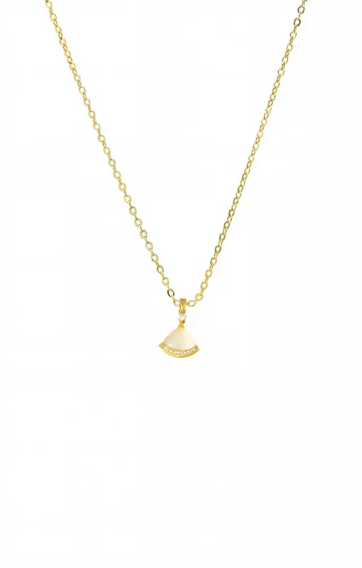 Pave & Mother Of Pearl Fan Shell Pendant Necklace sold by Adina Eden's