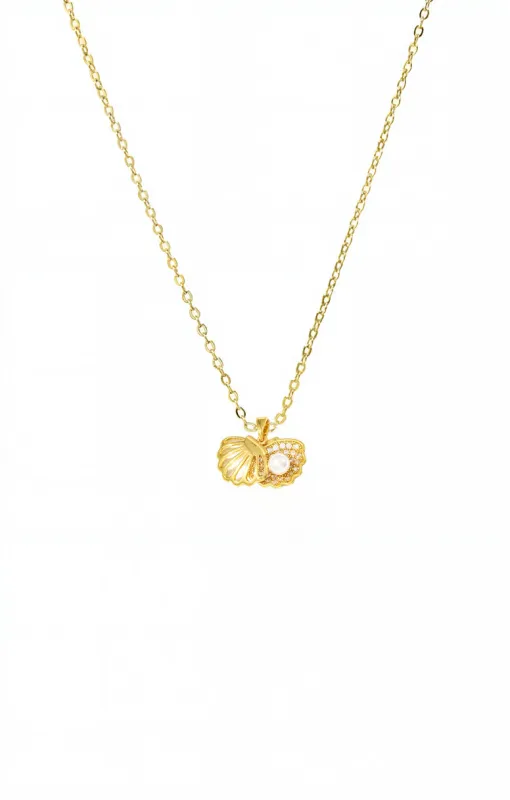 Pearl & Pave Double Shell Pendant Necklace sold by Adina Eden's