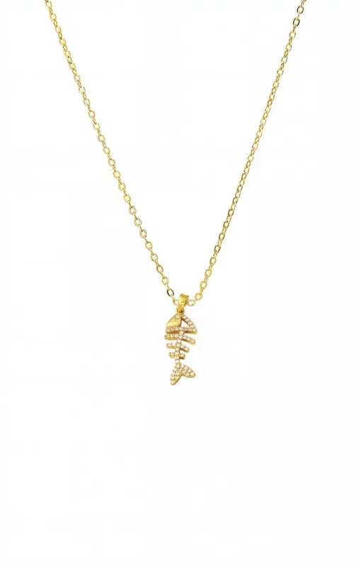 Pave Fish Bone Pendant Necklace sold by Adina Eden's