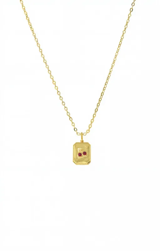 Red Cherry Dog Tag Pendant Necklace sold by Adina Eden's