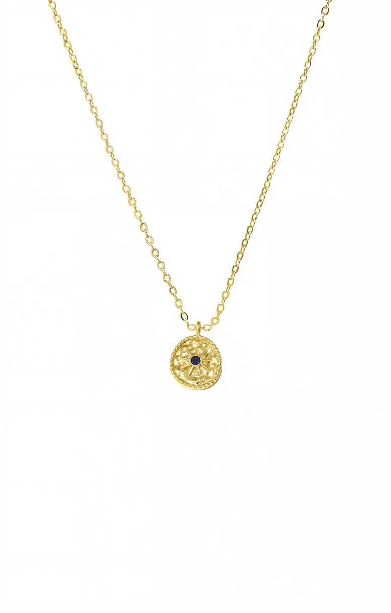 Blue CZ Textured Coin Necklace sold by Adina Eden's