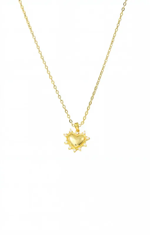 CZ Rimmed Puff Heart Pendant Necklace sold by Adina Eden's