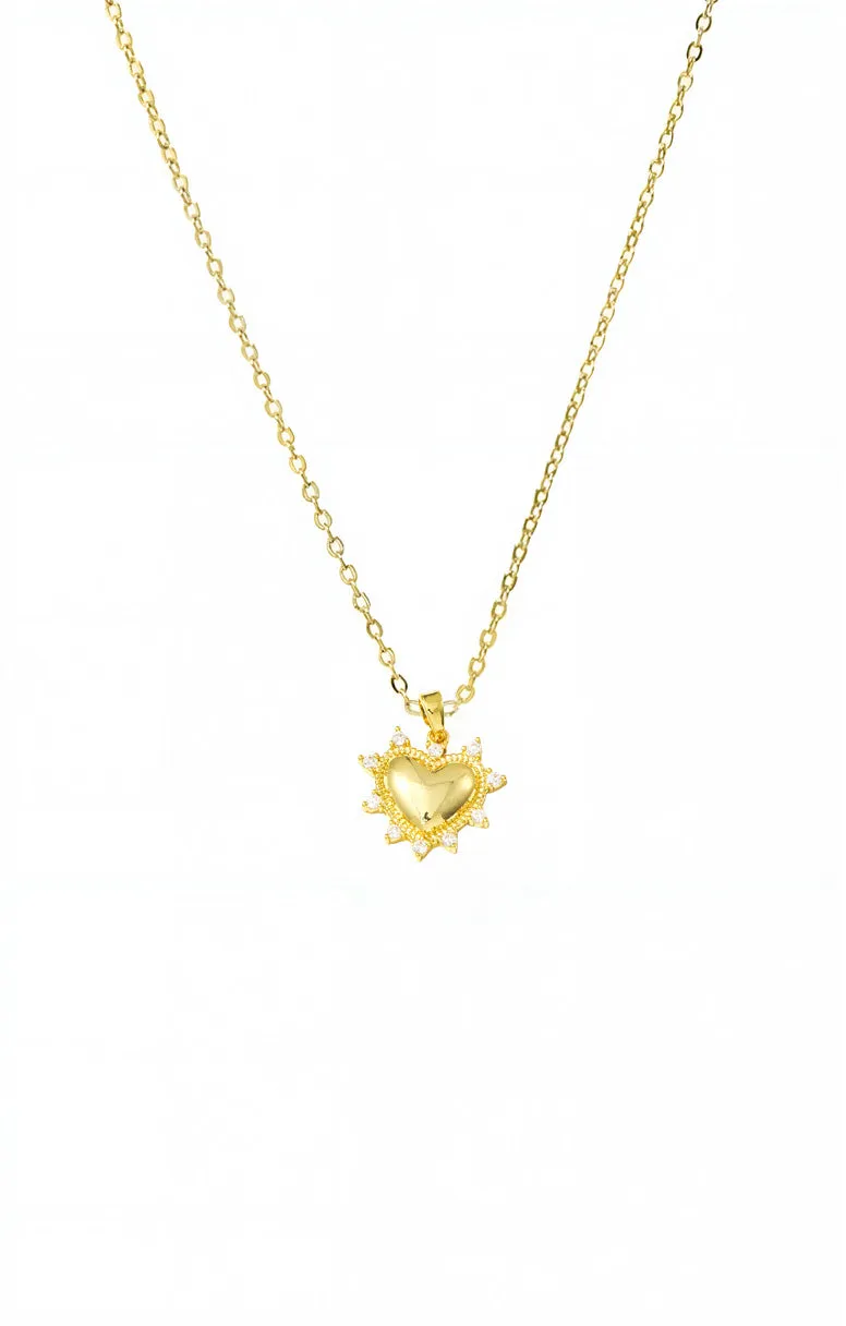 CZ Rimmed Puff Heart Pendant Necklace sold by Adina Eden's