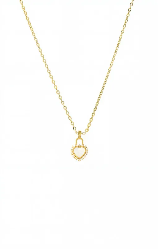 Pave Outline Heart Lock Charm Necklace sold by Adina Eden's