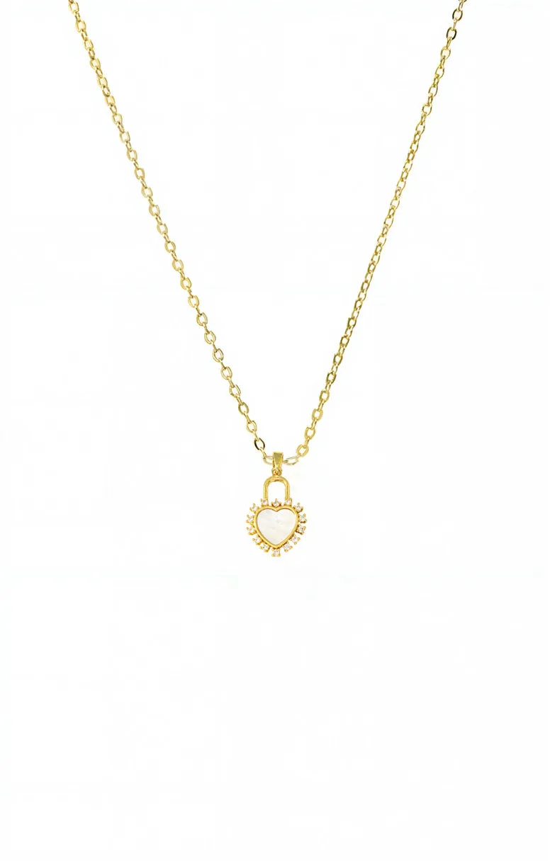 Pave Outline Heart Lock Charm Necklace sold by Adina Eden's